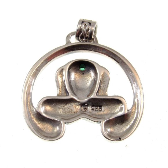Solid 925 Sterling Silver Celtic Goddess ANU Pendant with Green Agate Gemstone - Picture 5 of 5